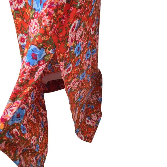 Wayf Maxi Dress Women Small Red Ditzy floral Lace up Slit Back Zip Party Wedding - Picture 11 of 16